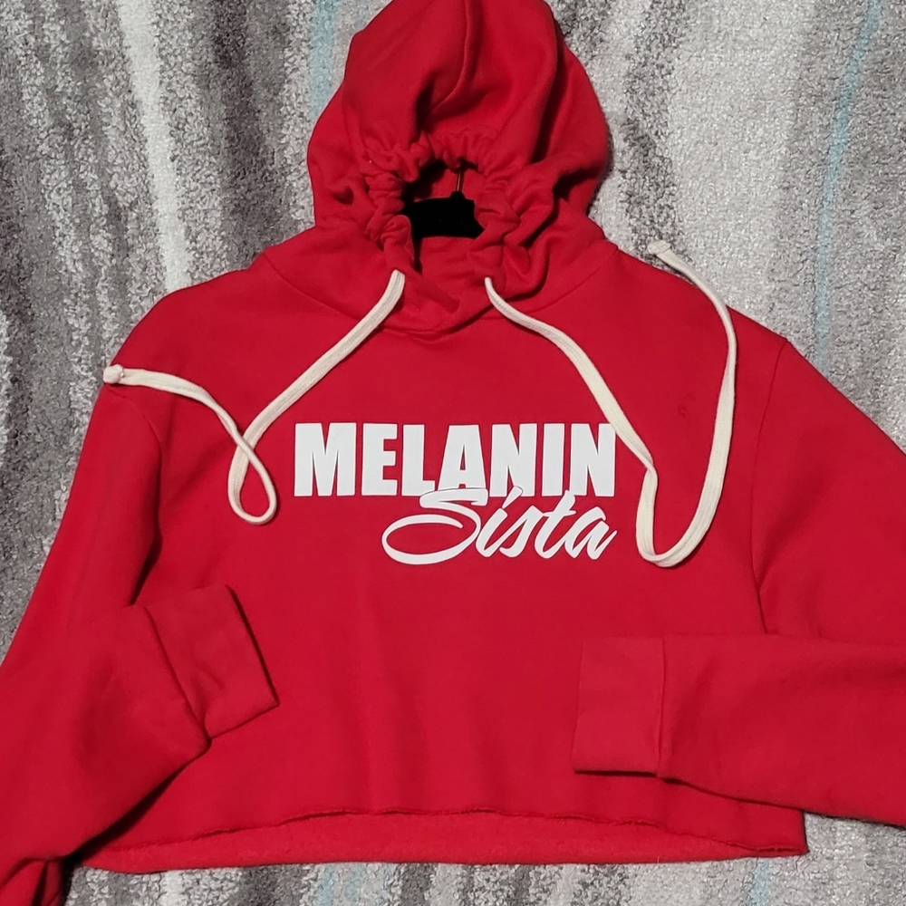 Red 'Melanin Sista' Cropped Hoodie